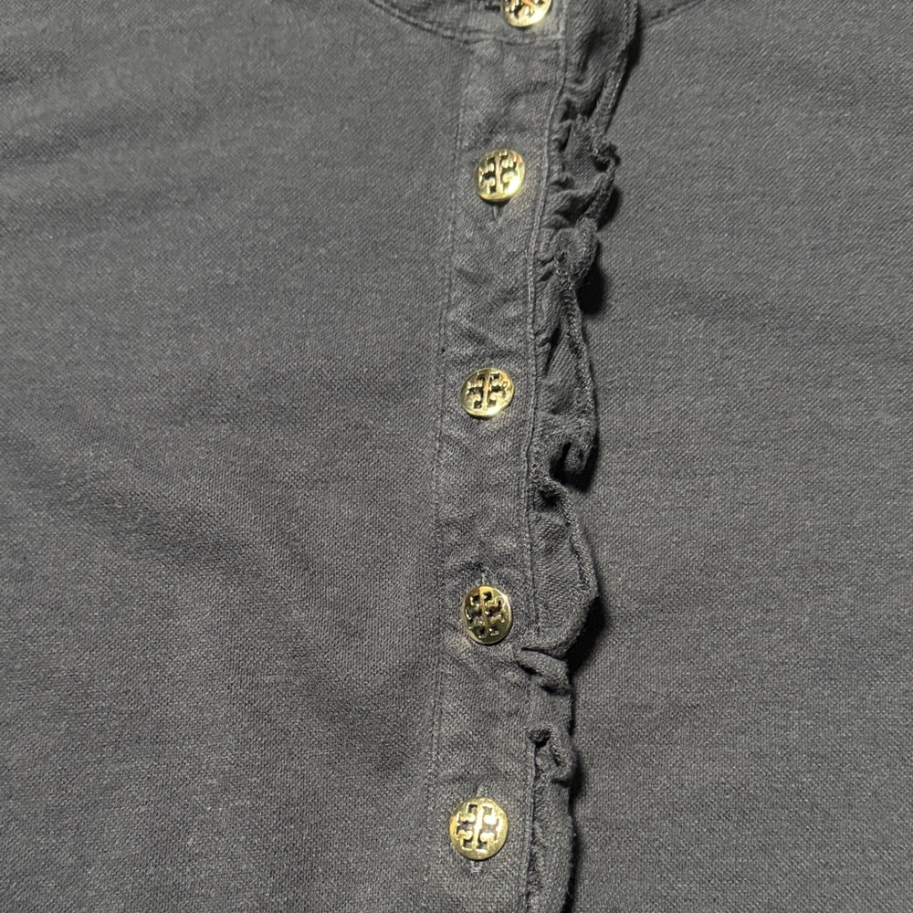 Tory Burch Emily Ruffle Polo Navy Shirt - Picture 4 of 8